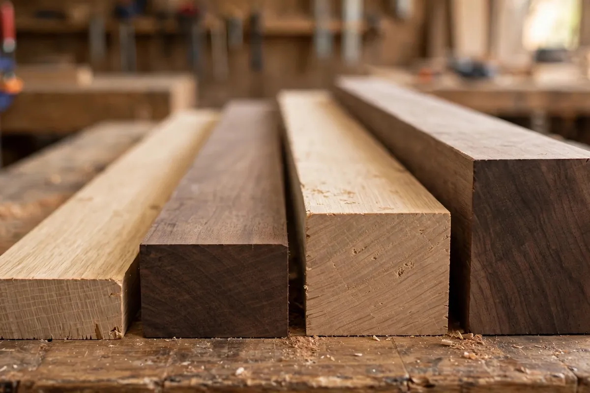 Hardwood lumber thickness comparison of 4/4, 5/4, 6/4 and 8/4 boards